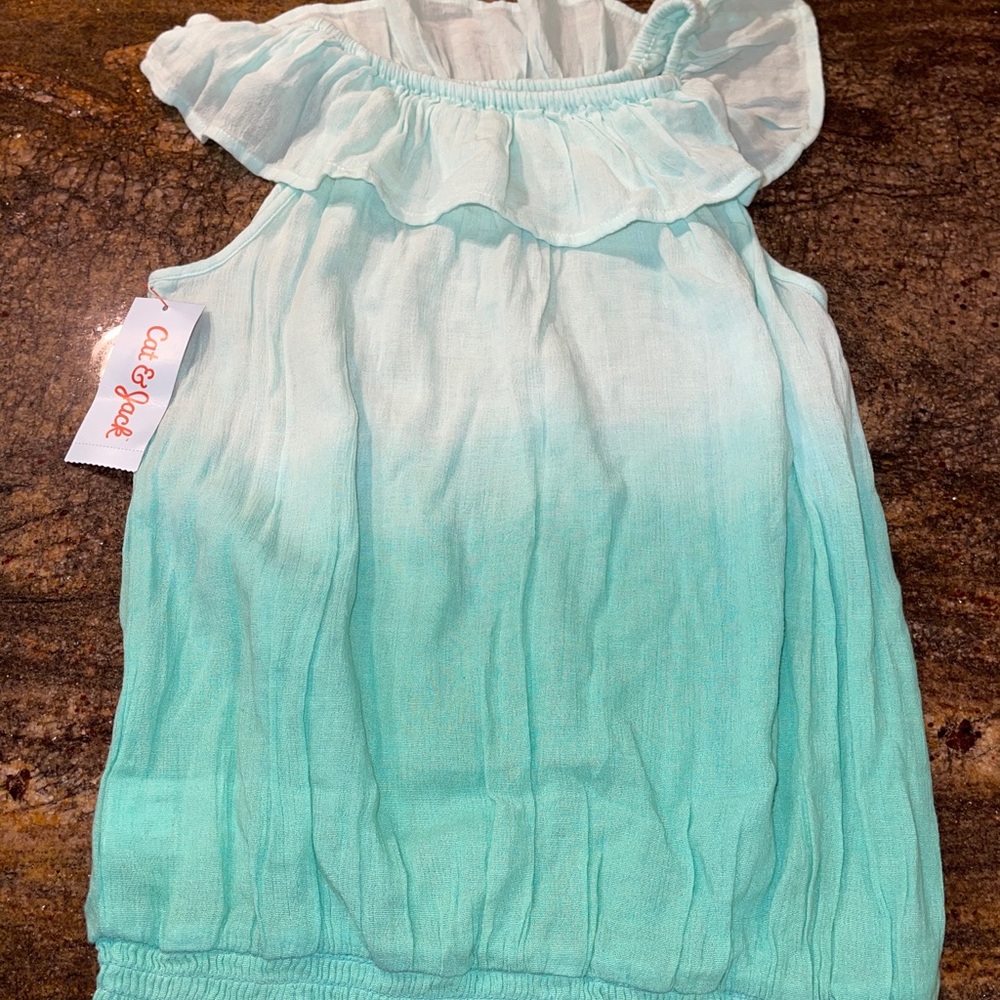 Girls Dip Dye Flutter cropped‎ knit blouse top large 10/12 summer mint green